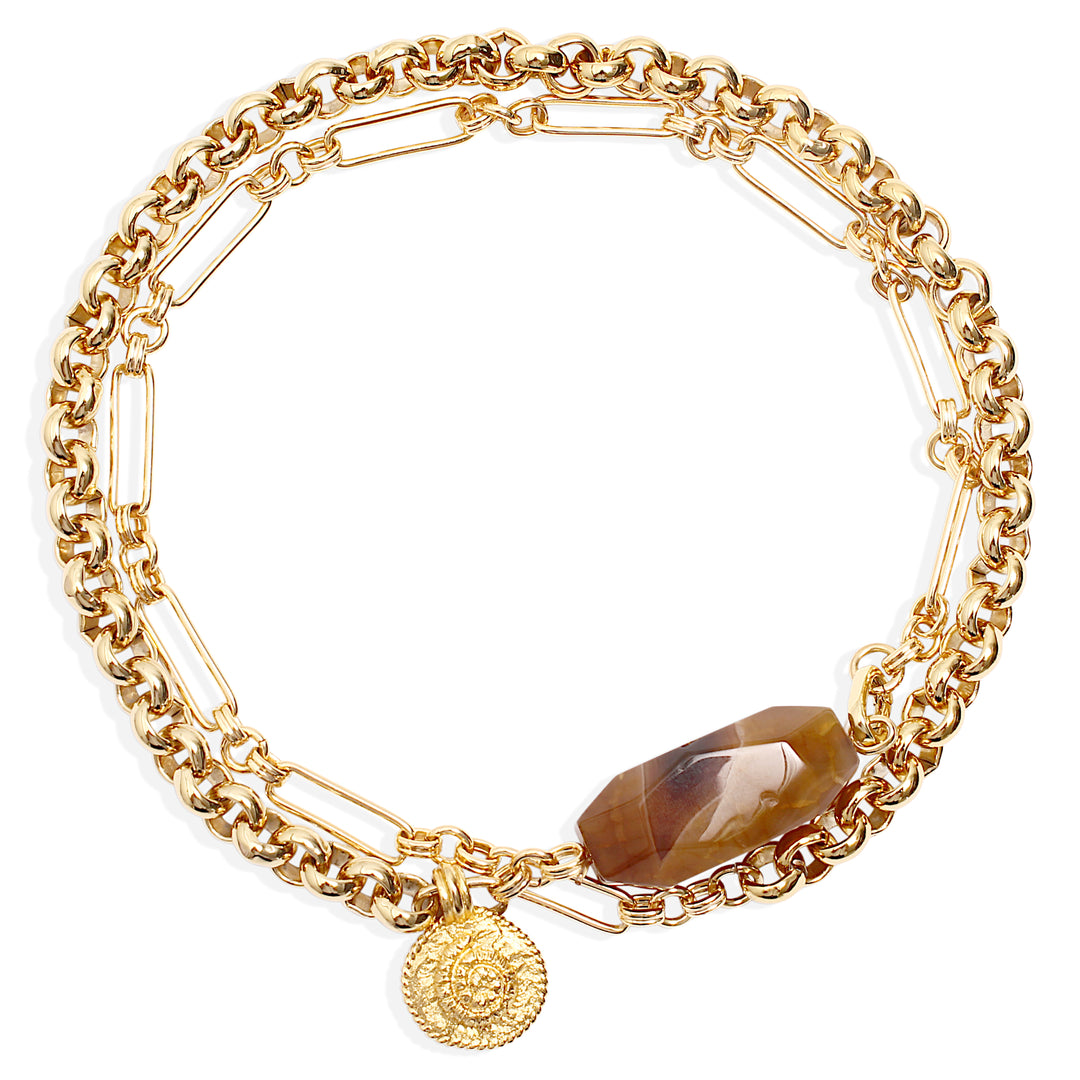 MONIQUE Necklace - Gold and Brown Agate