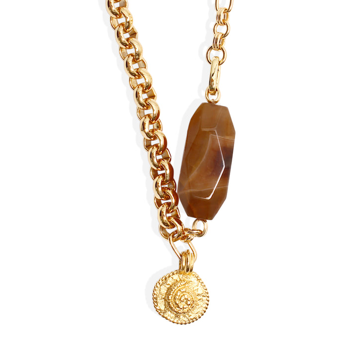 MONIQUE Necklace - Gold and Brown Agate
