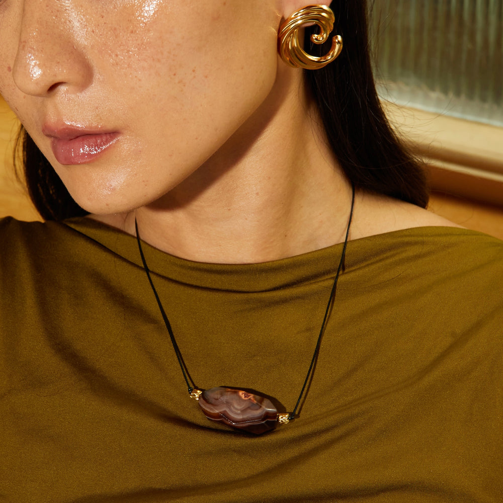 ANDARA Necklace - Leather and Brown Agate