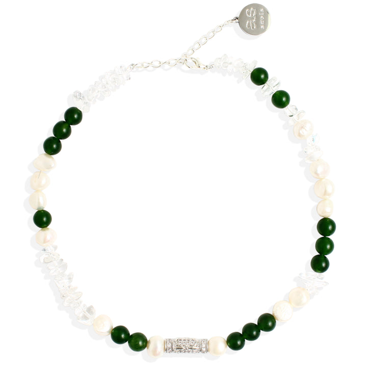 CONNIE Necklace - Silver with Pearl & Jade