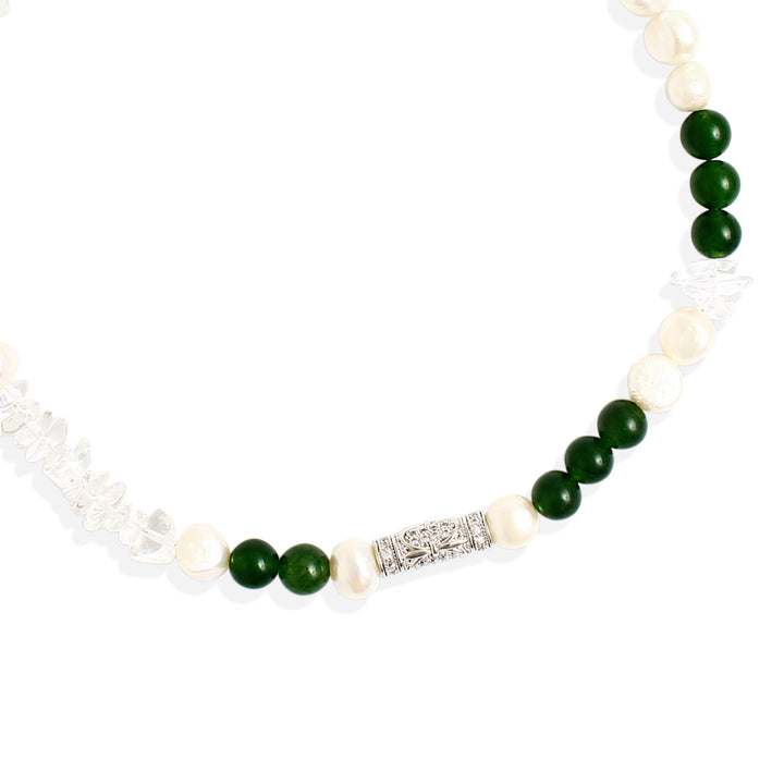 CONNIE Necklace - Silver with Pearl & Jade