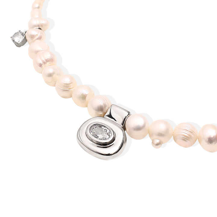 DELPHINE Necklace - Pearl, Silver & CZ