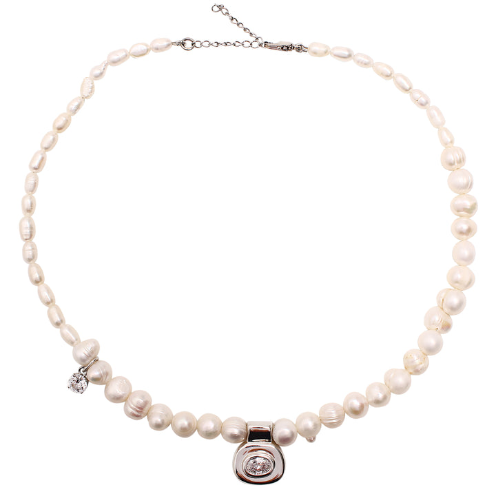 DELPHINE Necklace - Pearl, Silver & CZ