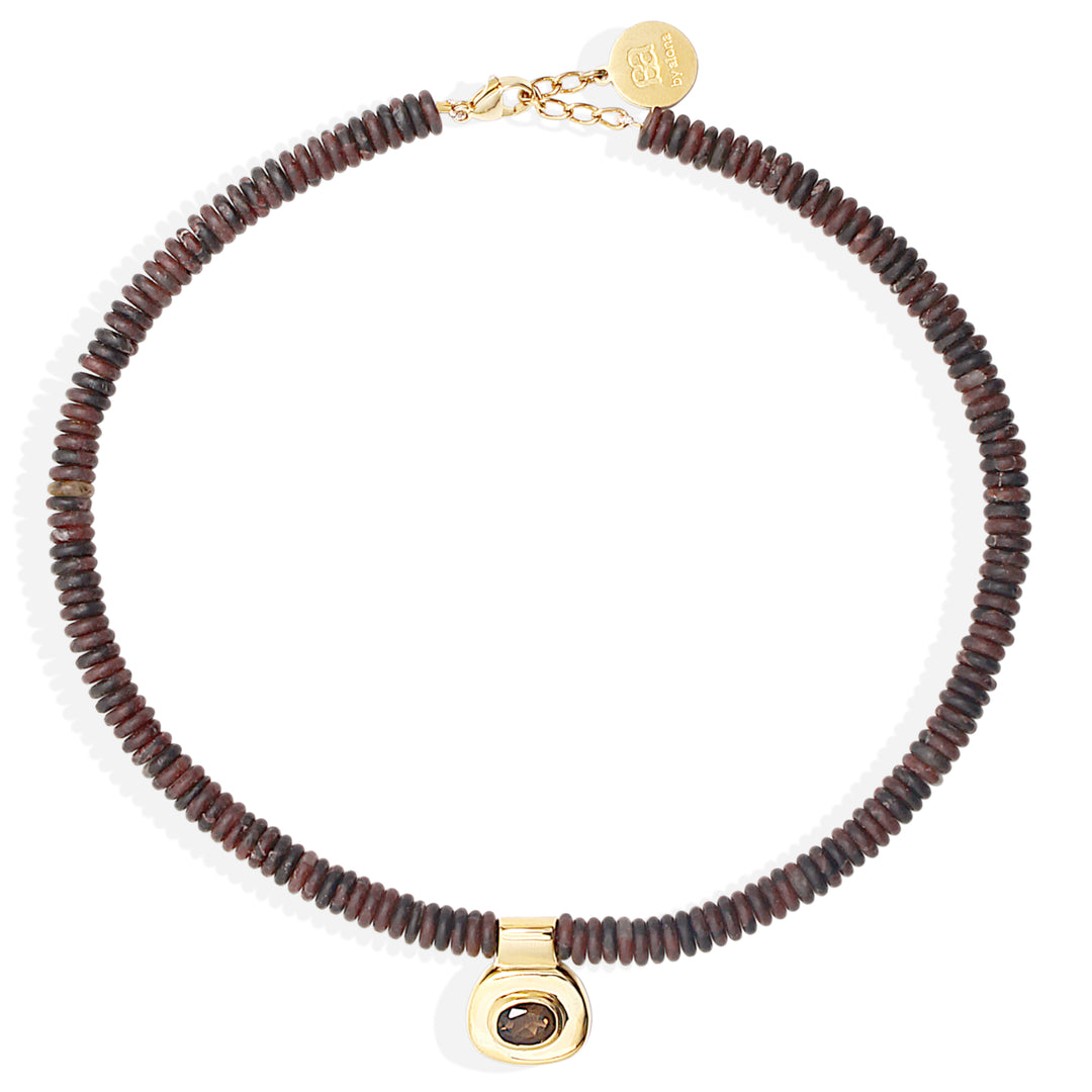 DUNAWAY Necklace - Smoket Quartz, Garnet and Gold