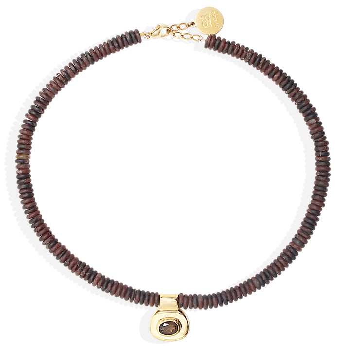 DUNAWAY Necklace - Smoket Quartz, Garnet and Gold