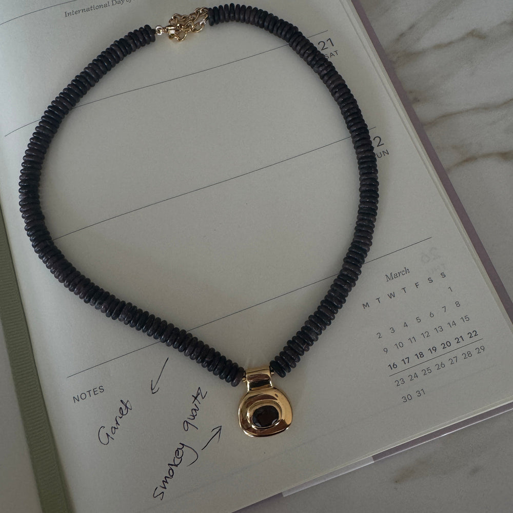 DUNAWAY Necklace - Smokey Quartz, Garnet and Gold