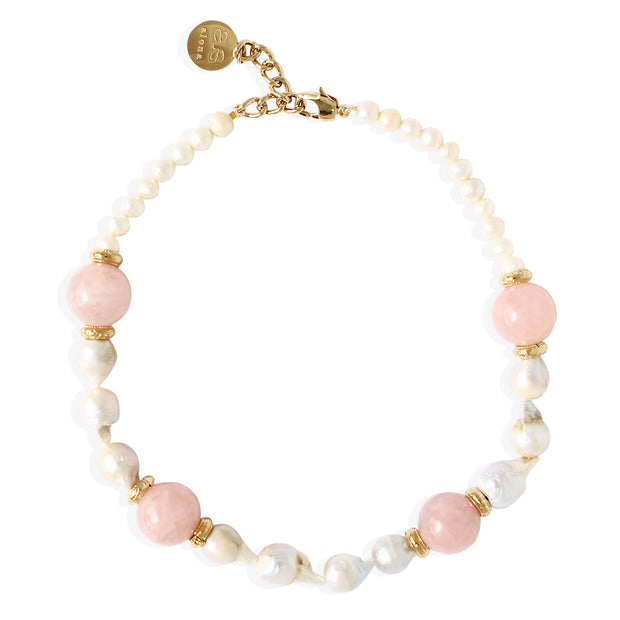 LAYLANI Necklace - Rose Quartz with Pearls