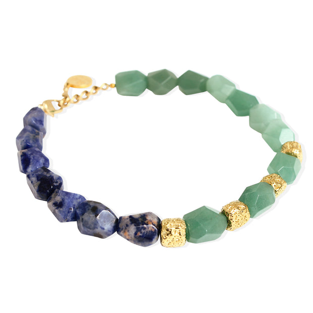 PETRA Necklace - Gold with Aventurine and Blue Sodalite