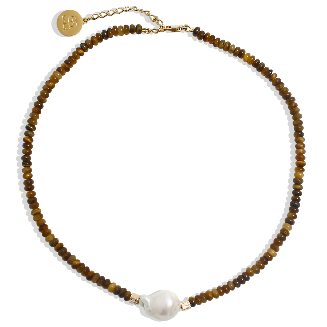 VIVIENNE Necklace - Pearl and Tigers eye