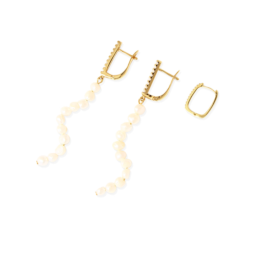 COSTES Trio Earrings - Gold with Pearl