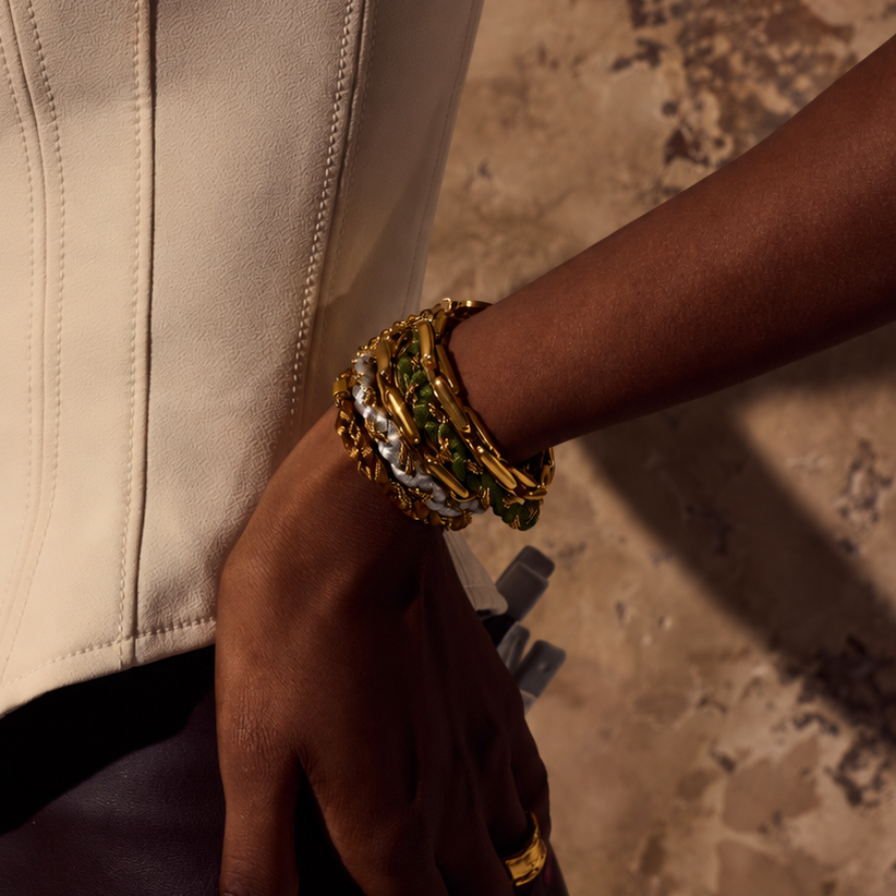 GISELLE Bracelet - Gold and Olive