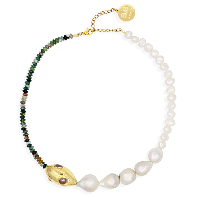 ORION Necklace - Gold with Indian Agate and Pearls