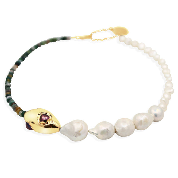 ORION Necklace - Gold with Indian Agate and Pearls